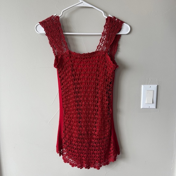 VTG Y2K Crochet Lace Red Blouse Top Sz XS - Picture 6 of 8